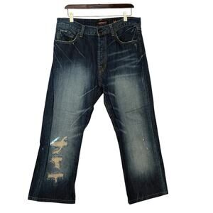 Ed Hardy Vintage Men's Size 34 X 26 Hemmed Distressed Buttonfly Denim Jeans READ